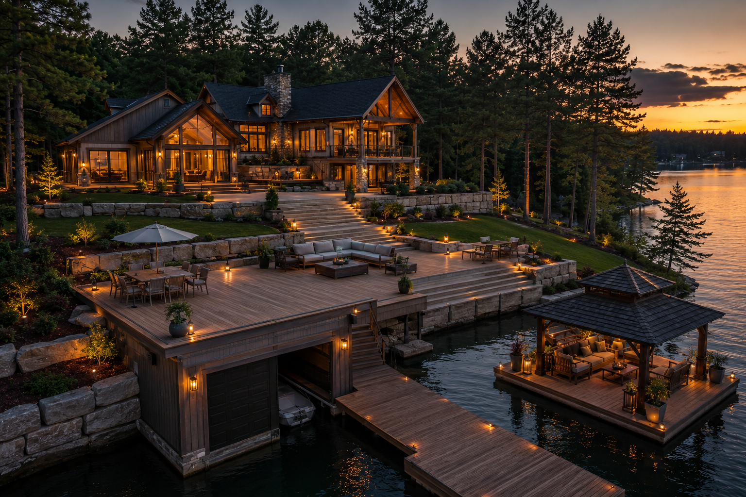 ConstructionX cottage and waterfront exterior visual.