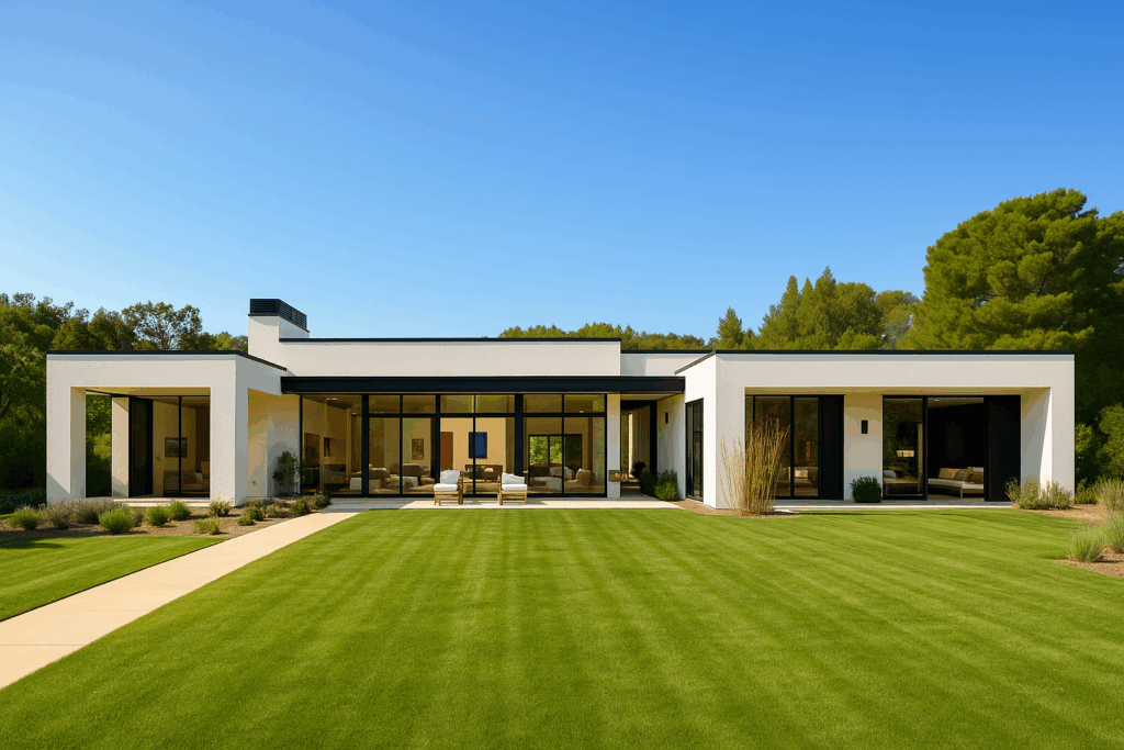 California-style modern home designed by ConstructionX, one of the leading custom home builders in Ontario, featuring minimalist architecture and expansive glass walls.