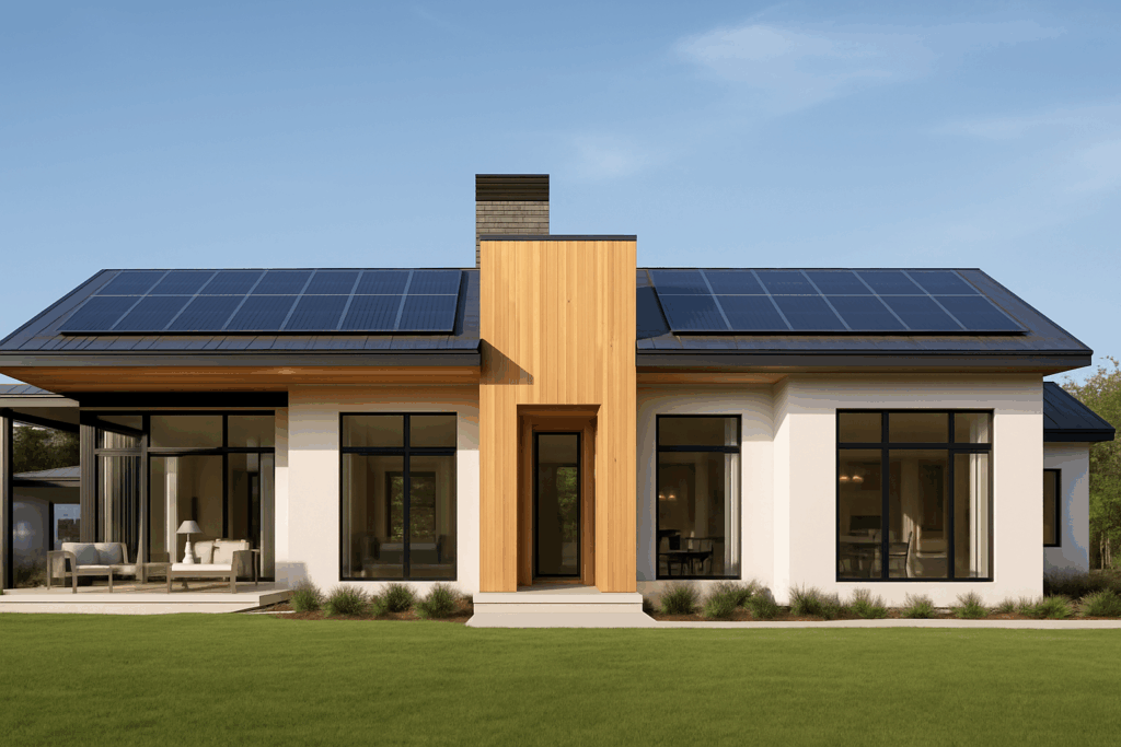 Modern net zero custom home with minimalist architecture and high-performance design, showcasing advanced custom home building by ConstructionX in Ontario