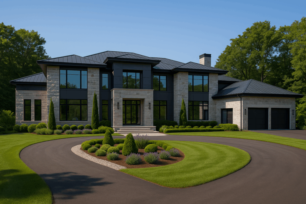 Contemporary luxury home in Northumberland by ConstructionX with stone and ACM panel exterior