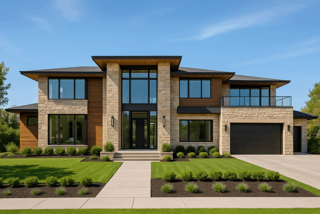 ConstructionX custom home builders in Ottawa design a contemporary California-style home with expansive glass, flat roof, and minimalist architecture