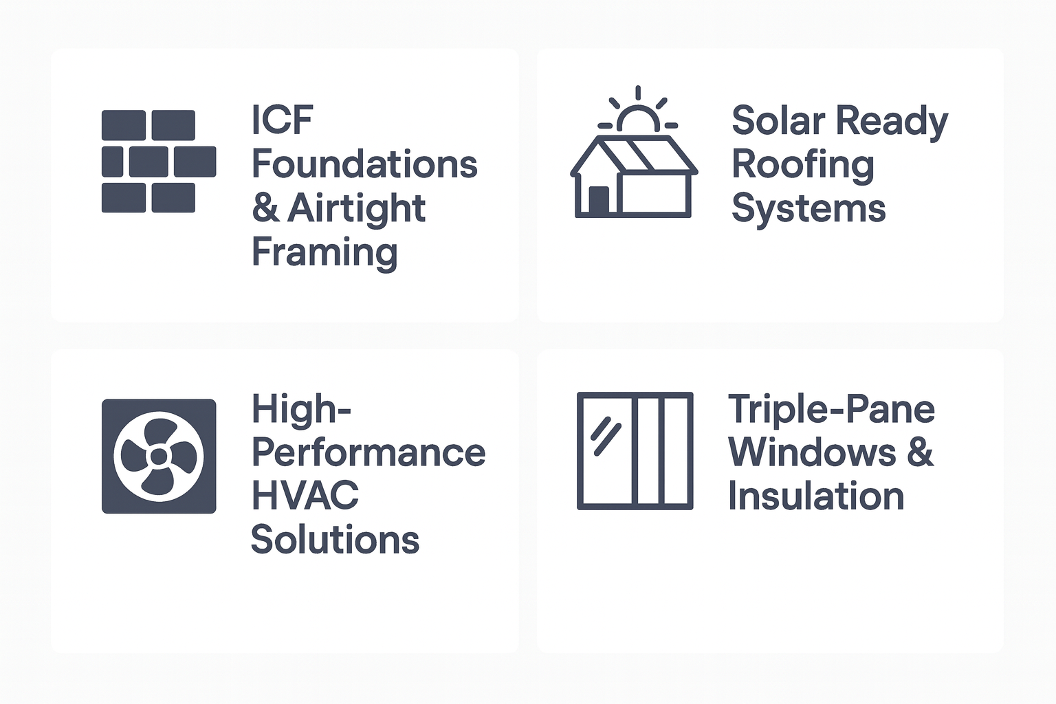 ConstructionX custom home features by Custom Home Builders in Calgary, including ICF foundations, solar-ready roofing, triple-pane windows, and high-performance HVAC systems.