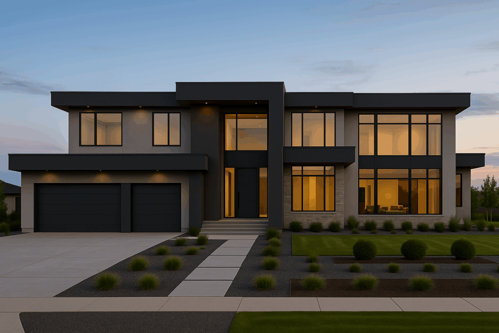 5000 sq ft contemporary custom home in Lethbridge with modern exterior and landscaping — ConstructionX, Custom Home Builders in Lethbridge