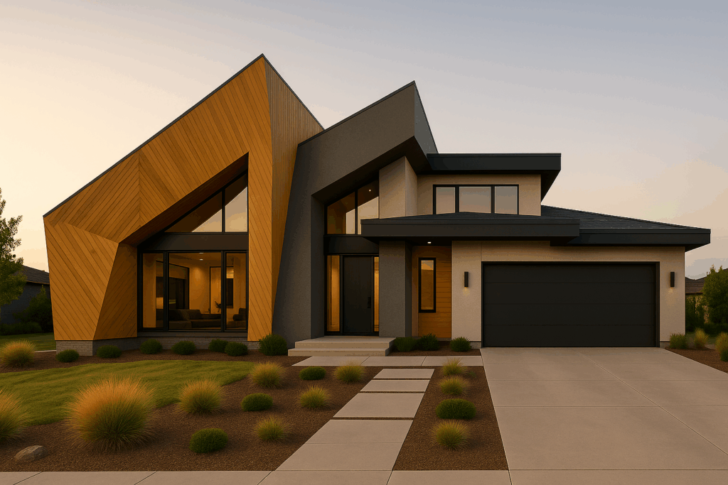 Unique modern family home in Lethbridge with angular exterior design — ConstructionX, Custom Home Builders in Lethbridge