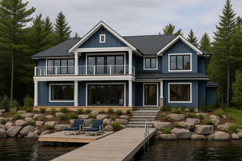 Custom waterfront home with dock in Ontario — Custom Home Builders in Ontario