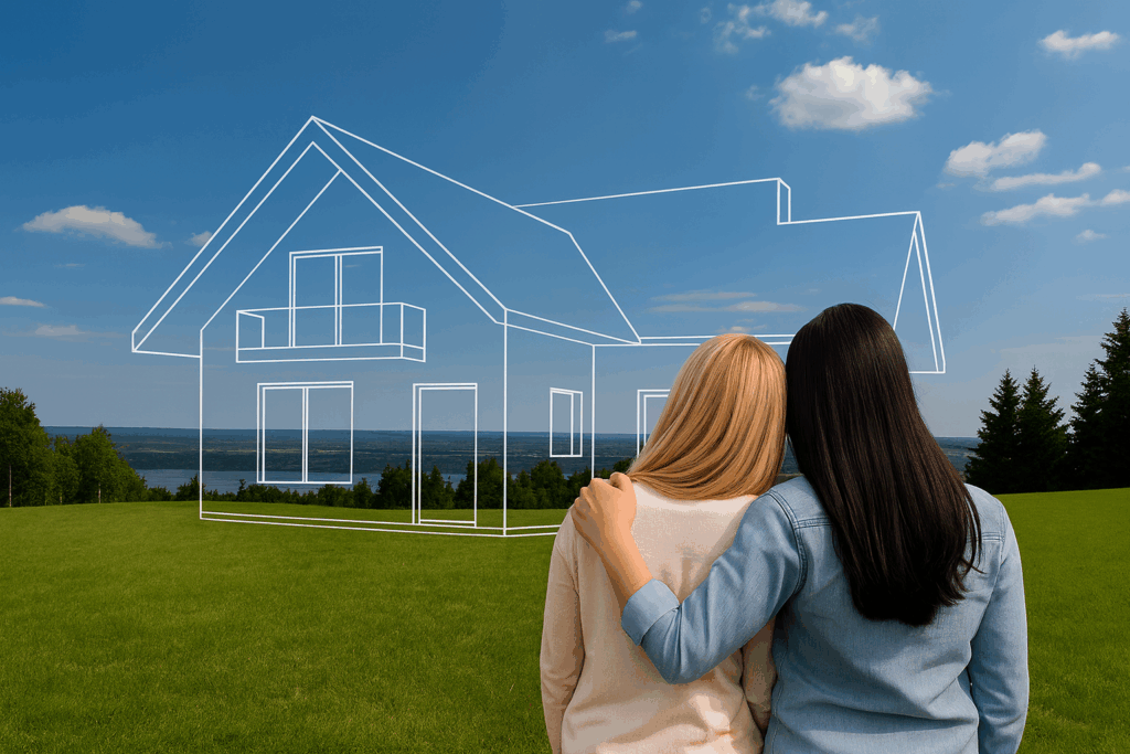 Two women envisioning custom home build — Custom Home Builders in Alberta
