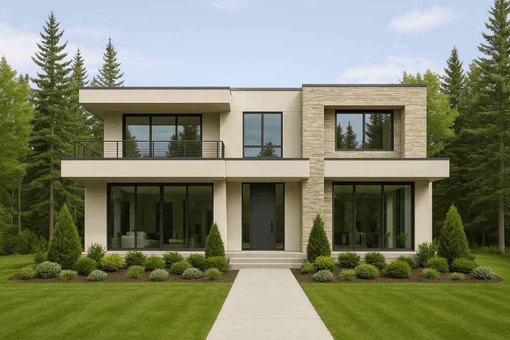 Contemporary luxury custom home exterior — Custom Home Builders in Sylvan Lake
