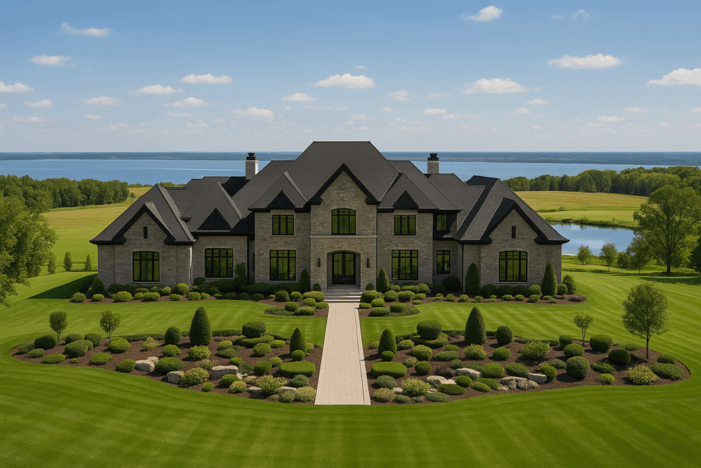 Grand luxury estate home overlooking Sylvan Lake — Custom Home Builders in Sylvan Lake