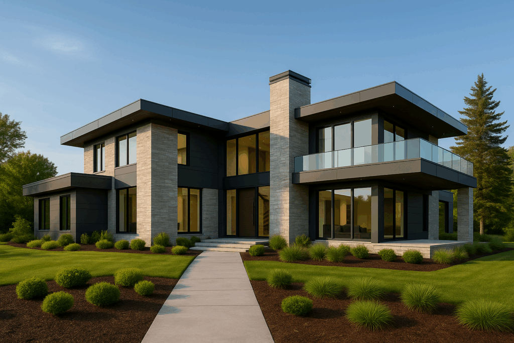 ConstructionX modern custom home with glass balcony — Custom Home Builders in Okotoks