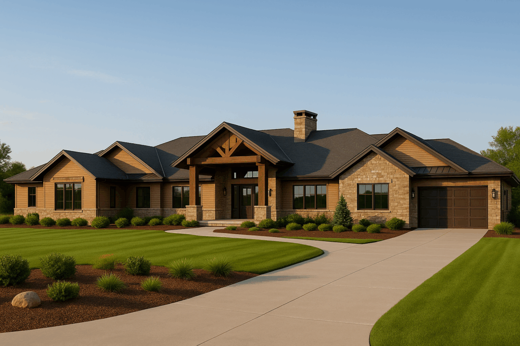 ConstructionX ranch-style luxury home — Custom Home Builders in Okotoks with timber and stone design